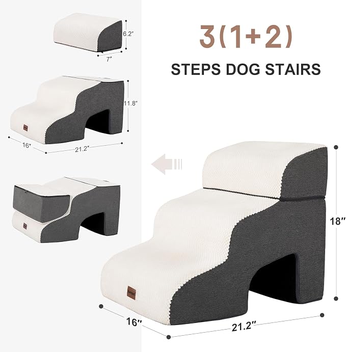 Garnpet Dog Stairs for Couch Sofa and Chair with Tunnel, 3-Step Dog Steps for Small Dogs and Cats, Non-Slip Indoor Pet Step, Beige - Image 2