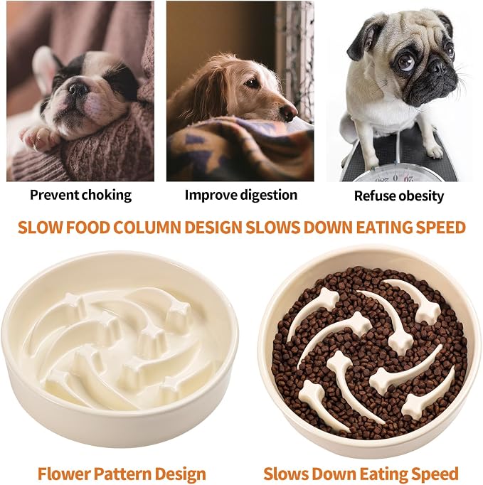 8.26 in Milk White Dog Bowl Slow Feeder Ceramic for Medium and Large Breed,Elevated/Raised Slow Feeding Dog Food Water Dish Heavy Weighted,Puzzle Eating Bowl Modern Maze Meteor - Image 5