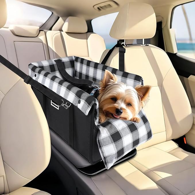 Center Console Dog Car Seat for Small Dogs Up to 11lbs, Anti-Collapse with Hard Support Board, Detachable Washable Cushion & Built-in Safety Belt | Chihuahua, Yorkie, Shih Tzu,Black by CHZUOBER