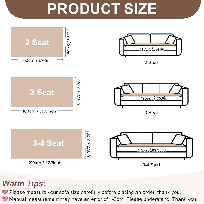 OTOB Sofa Covers for 3 Cushion Couch Washable, All Seasons Fuzzy Non Slip Kids & Pet Friendly Dog Bed Mats Couch Cover, Soft Plush Sofa Slipcovers Furniture Protector (Beige, 27.6" x 70.9'') - Image 7
