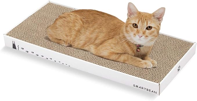 Cardboard Scratcher Pad Scratching post:Smartbean Cat Scratch Pad,Cat Scratching Post with Durable&High Density Cardboard, Indoor Toy for Cat, Double-sided Design For double life (16.5x7.9x1.2 inches) by SMARTBEAN