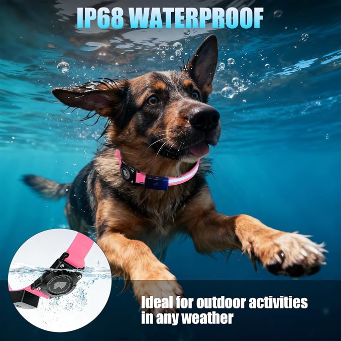 LED AirTag Dog Collar - Brightest Light Up Dog Collars, Pink XL | IP68 Waterproof Air Tag Dog Collar Holder, 1,600 Feet of High Visibility, Magnetic Charging, Dog Lights for Night Walking - Image 2