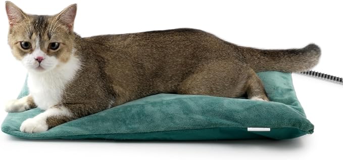 Outdoor Cat Heating Pad, 19.7" x 15.7", 40W, Green | Water-Resistant Bottom, Adjustable Cushion Loft, Auto Temperature Control, Ideal for Adult Cats, Outdoor Cat Houses by petace