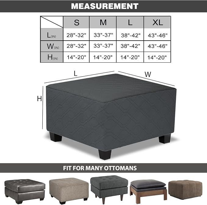 Ottoman Cover Square,Waterproof Square Ottoman Covers Thick Slipcover for Living Room,Washable Storage Footstool Furniture Protector for Dogs,Pets,Charcoal Grey,X-Large - Image 4