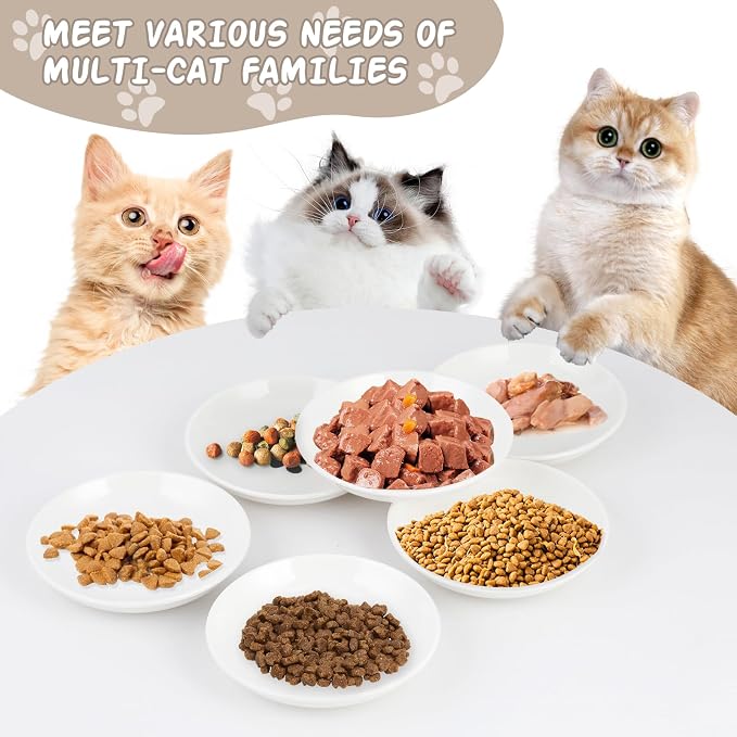 6 Pack Cat Food Bowl, Ceramic Cat Bowls, Anti Whisker Fatigue Cats Bowl Set | 5.5 Inches Shallow Wide Kitten Plates for Food and Water (White-A) - Image 5