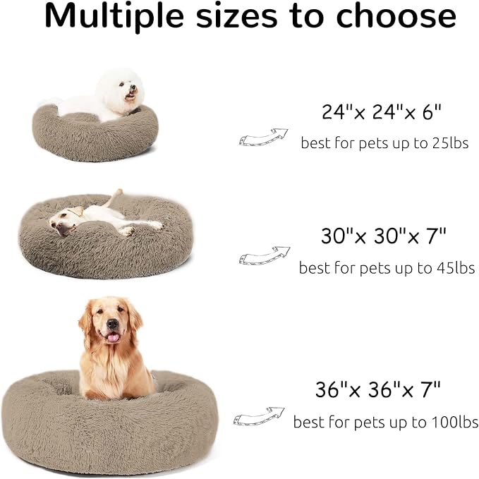 HACHIKITTY Calming Donut Cuddler Dog Bed, Round Fluffy Pet Bed with Sewn-in Cushion for Large Dogs,Washable, Taupe, XLarge 36'' - Image 3