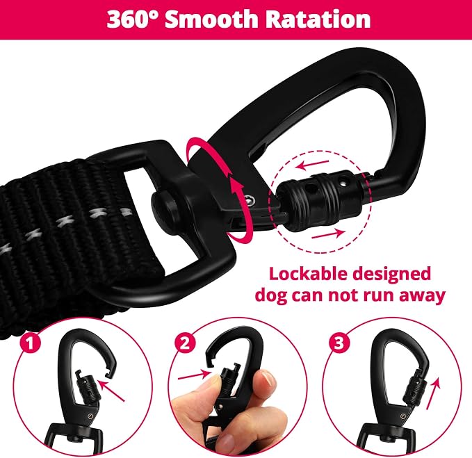 Rope Dog Leash 6 FT: Heavy Duty Leashes with Swivel Lockable Hook Reflective Threads Bungee and Padded Handle - Dog Lead for Large Small Medium Dogs Outside Walking Hiking Pink - Image 4