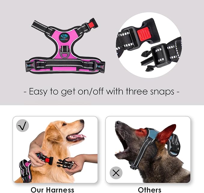 Reflective Dog Harness Large Breed Adjustable No Pull Vest | with Handle 2 Metal Rings 3 Buckles [Easy to Put on & Take Off](XL, Pink) - Image 3
