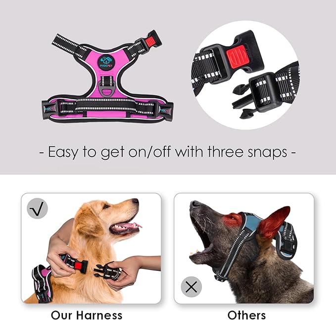 No Pull Dog Harnesses for Small Dogs Reflective Adjustable | Front Clip Vest with Handle 2 Metal Rings 3 Buckles [Easy to Put on & Take off](S, Pink) - Image 3
