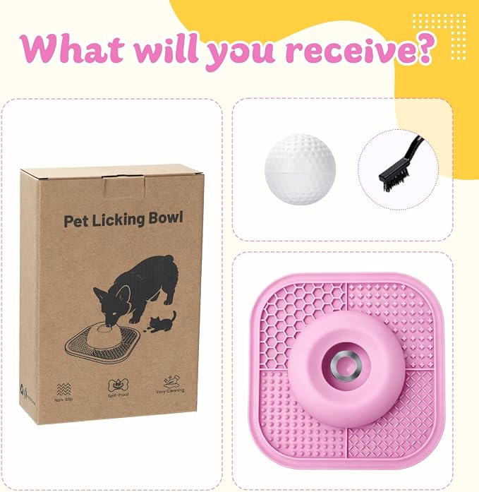 Slow Feeder Dog Bowls & Lick Mat for Liquid and Thick Treat, Anti-Slip Dog Lick Bowl with Interactive Rolling Ball, 5/6 Cup Pup Licking Toy for Large Medium Small Dogs and Cats-Large Pink - Image 8
