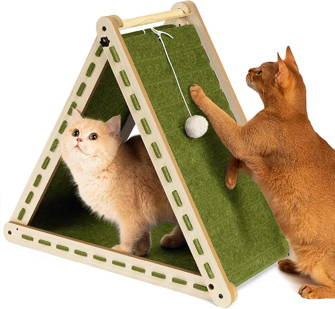 Large Foldable Felt Cat Scratcher for Indoor Cats Full Body Stretch | Wear-resistant felt scratcher pad, cozy cat hideaway with hanging ball toy, suitable for kittens and indoor cats (Green） by NxwjoyPet