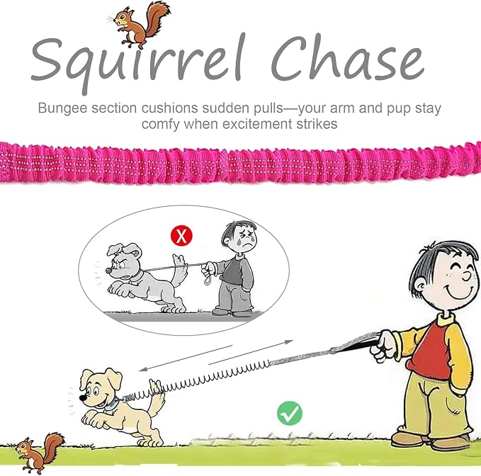 5FT Bungee Dog Leash Shock Absorbing Lightweight Small Medium Dogs | Reflective Nylon Lead 2cm Wide- Soft Handle- Anti-Pull Training- 6 Colors (Pink) - Image 6