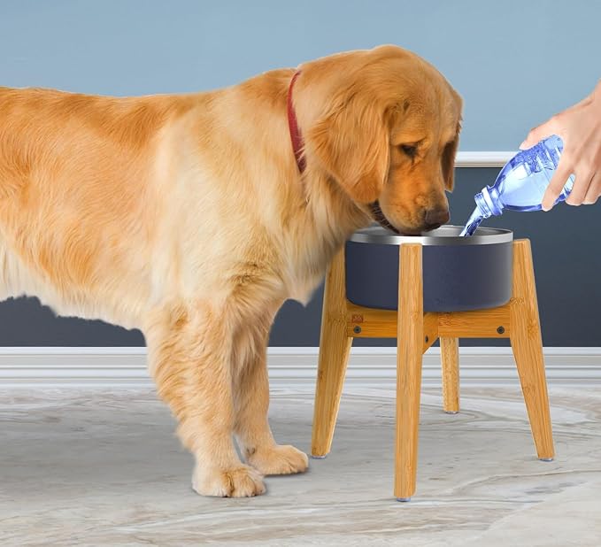 Dog Bowl Stand for Mid-Large Dogs | Adjustable, Bamboo, 12-inch High | Use to Elevate, Raise Pet Food Water and Slow Feeder Bowls, Expandable with Locking Option, Non-Slip Feet, Stand Only - Image 4