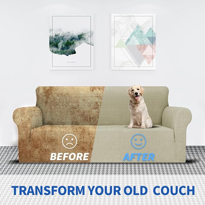 MAXIJIN Stretch Oversized Couch Covers for 3 Cushion Couch (91"-110"), 1-Piece Large Sofa Cover Slipcover Furniture Protector for Kids,Dogs (Extra Large, Diamond Pattern Khaki) - Image 5