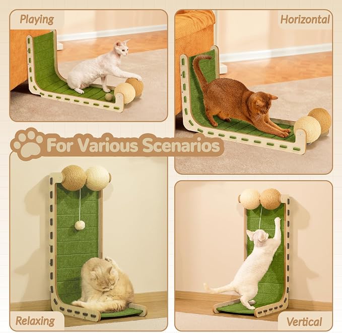 Felt Cat Scratcher for Indoor Cats,28.4 Inch,Green | L Shaped Scratching Post, Scratch Board Scratchers for Large Cat Scratch Pad Furniture Protector with Sisal Ball Kitten Toys - Image 7