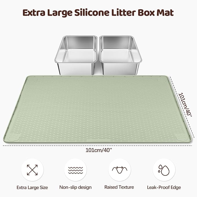 Silicone Cat Litter Mat for Litter Box 40”x40” Large Cat Mat, Green | Waterproof, Non-Slip, Leak-Proof Rug Mat with Lip, Easy to Clean, Extra Large Litter Catcher Mat for Floor - Image 3