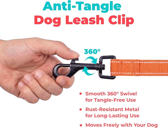 Best Pet Supplies Voyager Nylon Dog Leash - Orange, Medium | 5ft in Length, 3/4" in Width, Reflective, Soft Neoprene Handle, Heavy Duty Metal Clips for Running, Walking & Training - Image 7