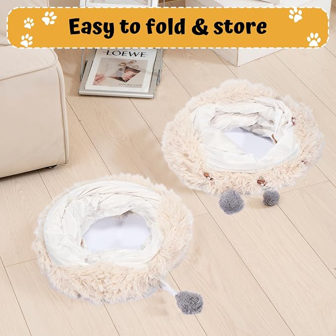 Avont Cat Tunnel Bed, Washable Cushion, Large 3-in-1 Play Tube for Cats | Play, Rest & Snuggle | Spacious for Big Cats | Durable Toggle Design | Removable Washable Cushion | Beige - Image 7