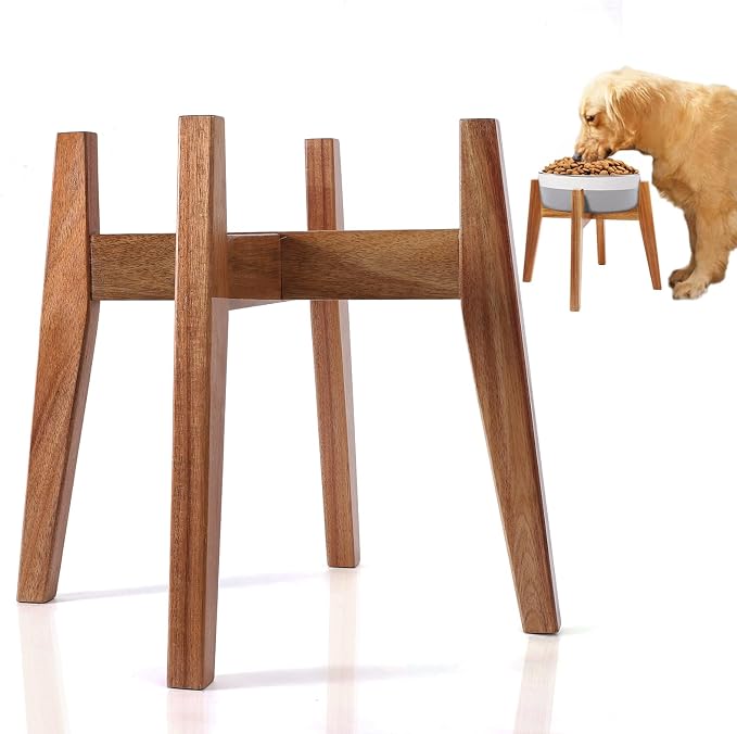 Elevated Dog Bowl Stand for Large Dogs, Wooden Raised Stand Fits 11" Bowls | Premium acacia wood stand fits 11" dog bowls for large & extra large dogs. Bowl not included by RainbleLand