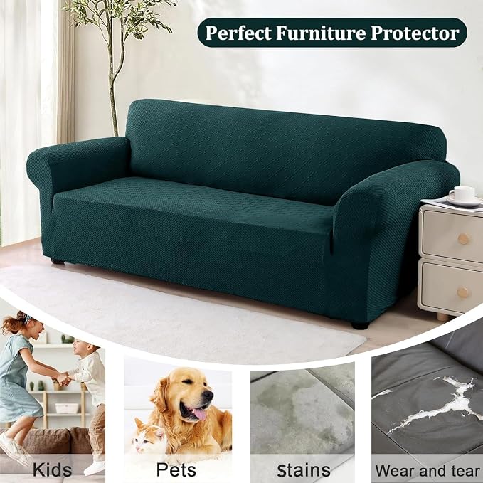 XINEAGE Stretch Jacquard Sofa Cover, Non Slip Sofa Slipcover for Dog | High-Stretch Fabric. Wear-Resistant, Pet Friendly. Easy Install & Washable for Living Rooms, Offices.Blackish Green - Image 4