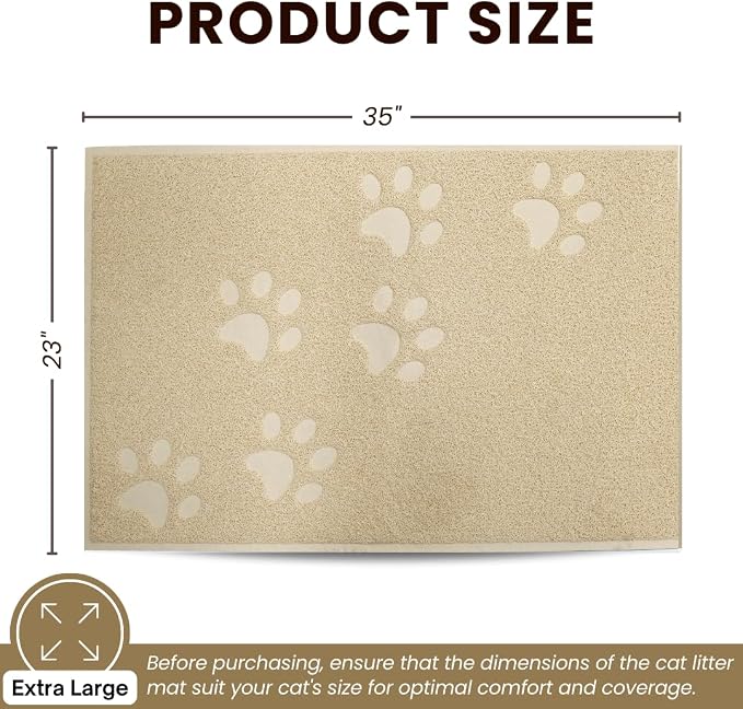 Andalus Extra Large Cat Litter Mat, Pack of 1 - Waterproof, Non-Slip & Easy to Clean Cat Litter Box Mat for Extra Efficient Pet Litter-Trapping, Beige (35” X 23”) - Image 3