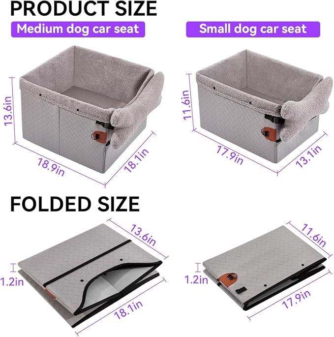 TKYZ Dog Car Seats for Small Medium Dogs,PU Leather Car Seat Boosters,Foldable Puppy Cat Carseats (Grey, Medium Dog) - Image 6
