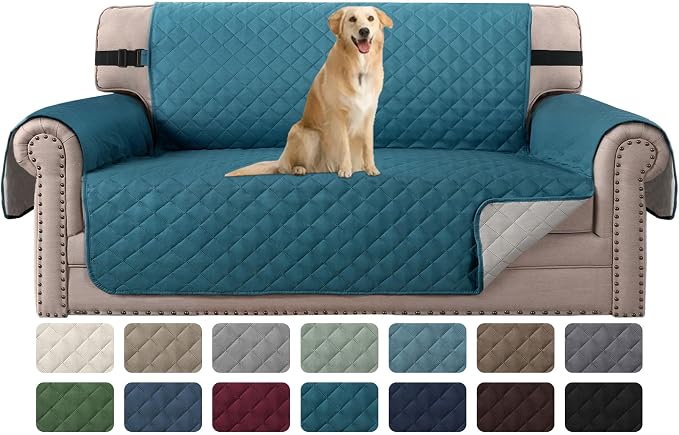 H.VERSAILTEX Reversible Couch Cover Loveseat Cover for 2 Cushion Couch Water Resistant Dog Couch Protector Furniture Cover for Pet Non Slip Loveseat Couch Cover(Oversized Loveseat, Dark Teal/Beige) by HVERSAILTEX