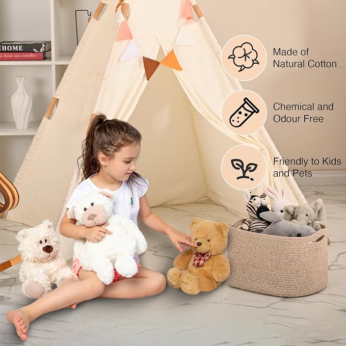 ICERZCZ Woven Cotton Rope Storage Basket for Organizing, Cute Decorative Baskets for Gifts Empty, Organizer Bins for Dog Toy, Baby Laundry, 17“×13”×9.5“, Brown - Image 6