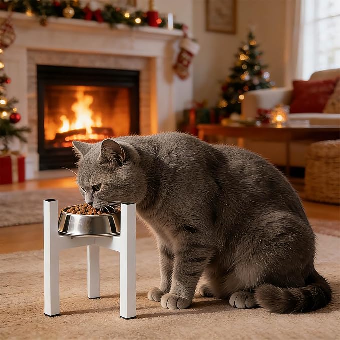 Elevated Cat Bowl Stand Good for Senior Cats Digestion Arthritis Relief - Adjustable Metal Feeder Riser, Fits 5.1-7.45” Round Bowls (No Bowls)(White) - Image 6