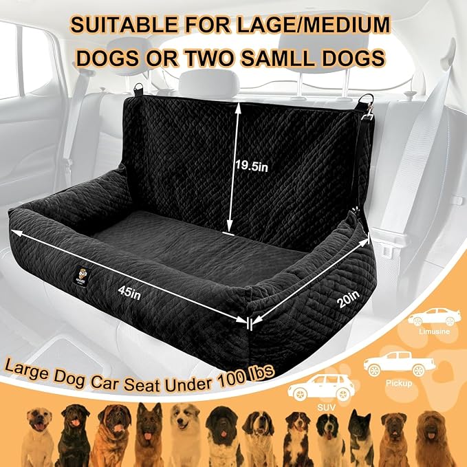 Dog Car Seat for Large Dogs Under 100 LBS,Dog Car Bed Washable Pet Travel,Super Soft Safe Removable Pet Booster Seat-Black - Image 2