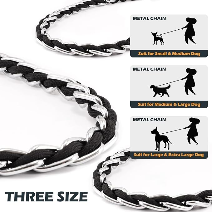 S-ETOVUS-Chain Dog Leash, Bite-Proof Metal Leash, with Padded Handle | Three Sizes 7.25FT/5.2FT/4FT, Woven From Nylon Rope And Chain, Durable And Bite-Resistant, Comfortable With Padded Handles - Image 7