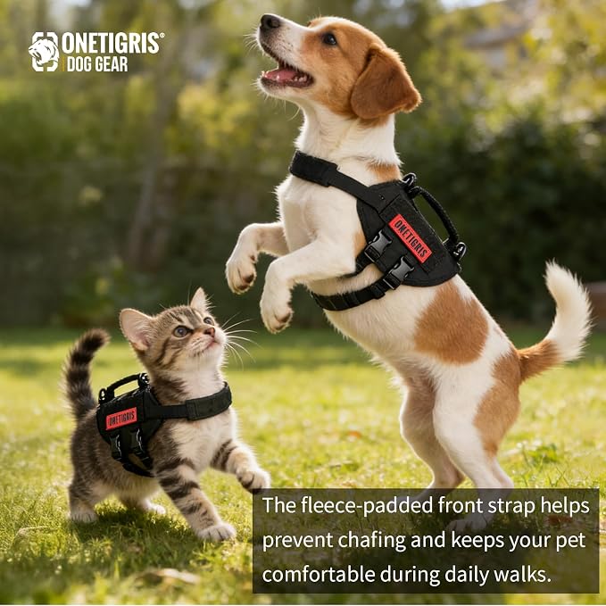 OneTigris Tactical Dog Harness XXS Puppy Vest with Vertical Handle | Tactical XXS puppy harness with vertical handle & fleece padding. Quick-release for easy on/off. Ideal for training & walks. - Image 3