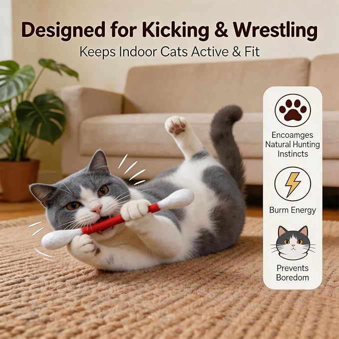 6Pack Cotton Swabs Cat Toys with Catnip, Giant Qtip Chew Sticks & Teething Ropes for Boredom Relief, Durable Interactive Felt Kitty Kicker Toy for Exercise. - Image 4