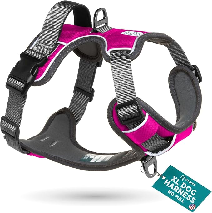 Embark No Pull Dog Harness, Reflective Adjustable Training Vest, No Choke | Adjustable straps fit all dog breeds with sturdy hooks; 360° reflective trim, soft padded Harness Design for All Dogs by EmbarkHarnessCo