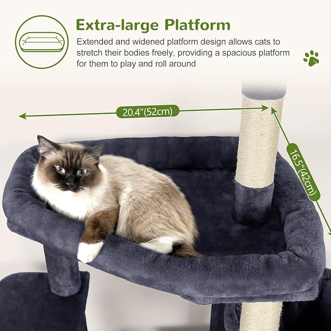 Globlazer Sturdy Cat Tree for Indoor Cats 20 lbs, S68, Dark Grey | 68-inch Large Cat Tower for Adult Big Cats, Heavy Duty Cat Tree with Extra Large Platform, 5 Scratching Post - Image 2