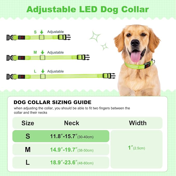 Illumifun LED Dog Collar, USB Rechargeable Light Up Collars, Adjustable Lighted Glow Dark Collar Light for Your Small Dogs Night Walking (Green, Small) - Image 7