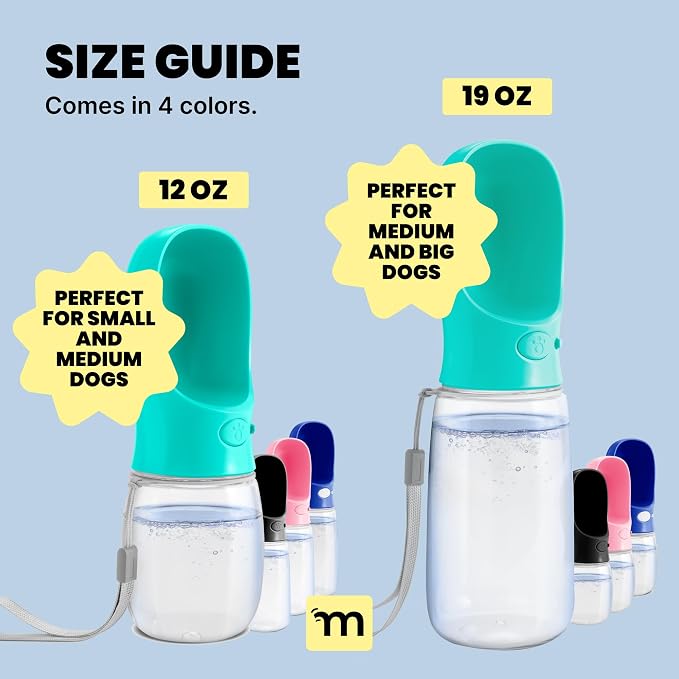 MalsiPree Dog Water Bottle Dispenser - 12 oz Blue, Leak-Proof | 12oz leak-proof bottle - one-hand use - built-in bowl - Use for dog walks, travel, hiking & beach days - Image 8