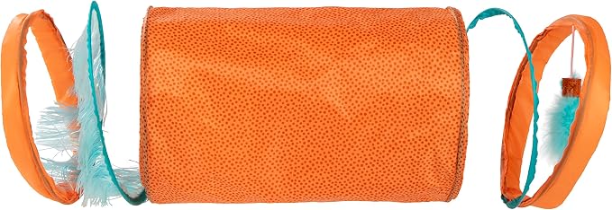 Instincts by SmartyKat Teaser Tunnel Activity Tunnel Cat Toy w/Fringe & Feather Teaser Cat Toy - Orange, One Size - Image 5