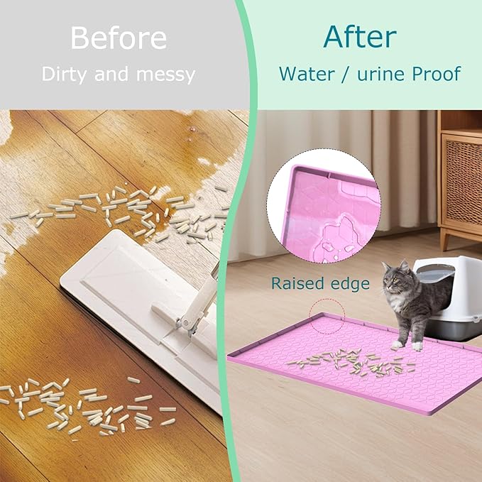 Cat Litter Mat, Silicone Large Cat Mat for Litter Box - 28x22 in, Waterproof & Non-Slip, Durable & Easy Clean, Pink - Image 5