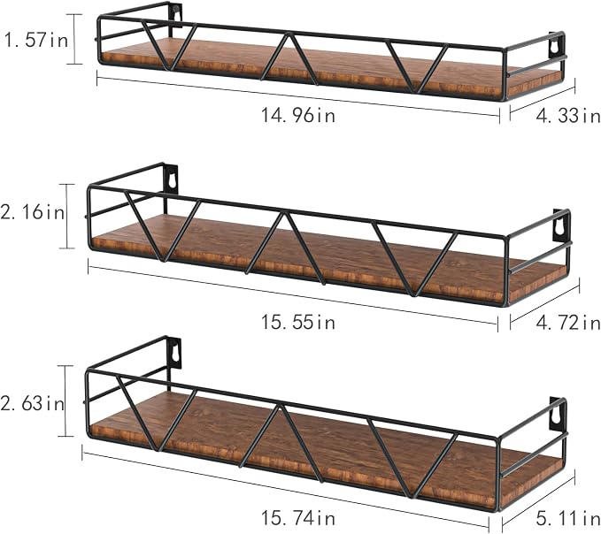 Floating Shelves Set of 3, Wood Wall Shelf, Farmhouse Shelf for Bedroom | Wall Mounted Floating Shelf for Living Room, Bedroom, Bathroom, Kitchen, Office - Image 3