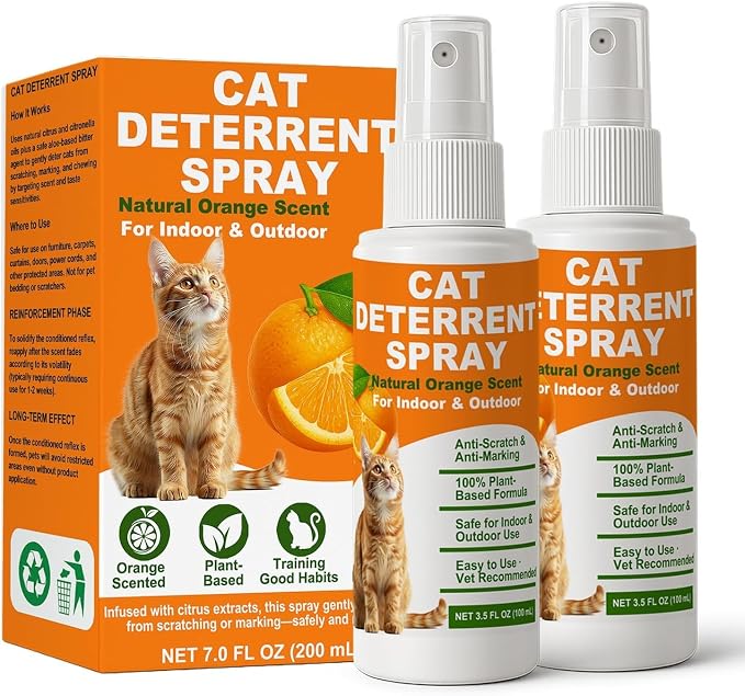 Cat Deterrent Spray 2 Pack, Natural Non-Toxic Plant Based Anti-Scratch & Anti-Marking Spray for Cats & Kittens, Orange Scent Pet Training Aid, Safe for Pets, Indoor Outdoor Furniture, Protector 7.0 Oz by Unknown