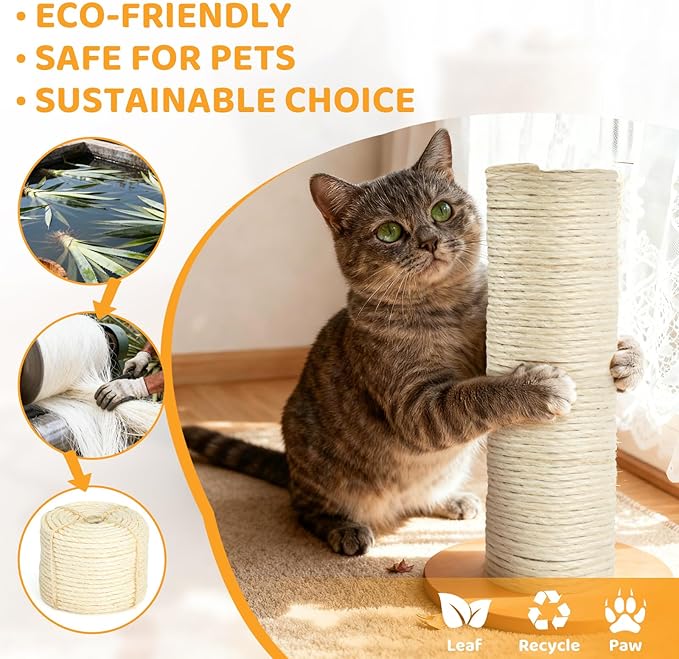 White Sisal Rope for Cat Tree and Scratching Post 5mm 1/5 Inch, 100 Feet | Natural Sisal Fiber, Tight Twist Climbing Twine, Cat Tree Tower Repair, Scratching Post Replacement, Natural Scratching - Image 7