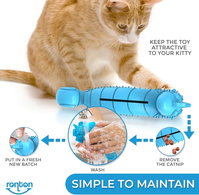 Ronton Cat Toothbrush Catnip Toy - Durable Hard Rubber - Cat Dental Care, Cat Interactive Toothbrush Chew Toy (1 Pack_Seahorse) - Image 6
