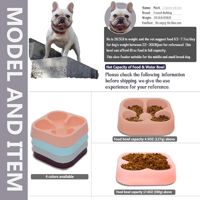 Healthy Slow Feeding Dog Bowl for French Bulldog -Slow Feeder Dog Bowl No Chocking Dog Cat Food Water Bowl with Four-Leaf Clover Pattern (Pink) - Image 2