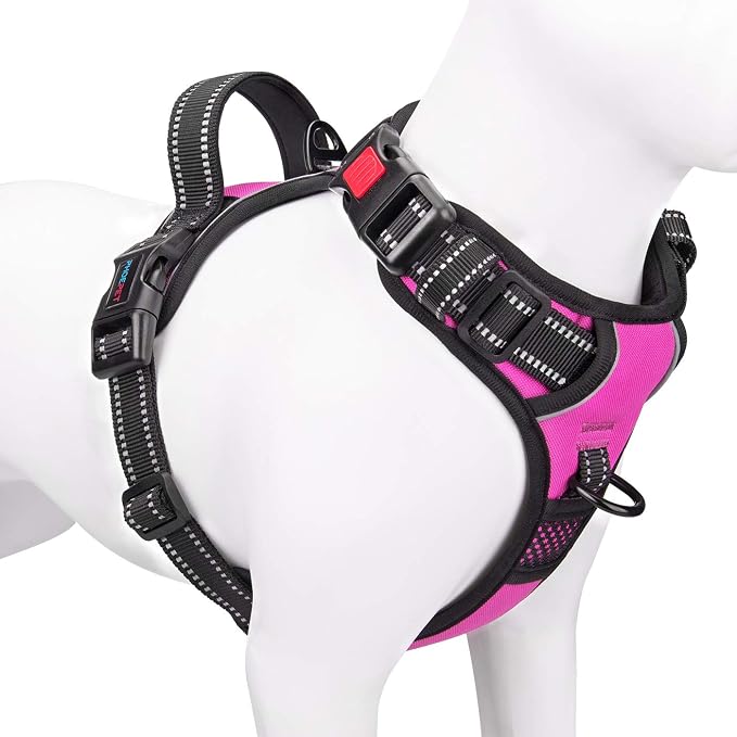No Pull Dog Harnesses for Small Dogs Reflective Adjustable | Front Clip Vest with Handle 2 Metal Rings 3 Buckles [Easy to Put on & Take off](XS, Pink) by PHOEPET