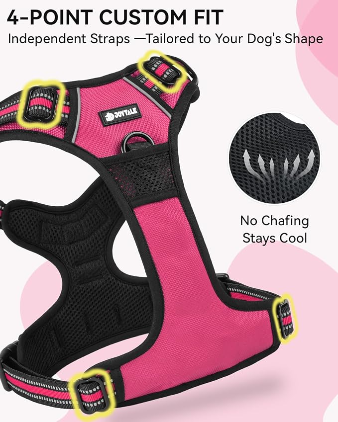 Joytale No Pull Dog Harness & Seat Belt, Easy On 3-Buckle, S, Hot Pink | Front Clip Reduces Pulling, Escape-Resistant Design, Adjustable Fit, Soft Padding for Comfort, Secure Tether for Safer Travel - Image 7
