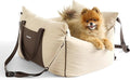 Lesure Dog Car Seat for Small Dogs,Booster Car Bed for Puppy Under 25lbs | Soft Pet Carseat with Clip-On Safety Leash and Thickened Memory Foam Filling,Dog Travel Carrier Bed with Storage Pocket,Beige by Lesure