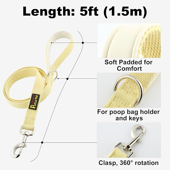 Plutus Pet Cotton Dog Harness and Leash Set, Reflective and Soft Padded, Quick Fit Vest Harness, for Small, Medium and Large Dogs, Light Yellow, L - Image 5