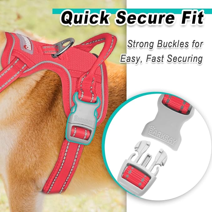 BARKBAY Dog Harness for Medium Sized Dog No Pull Mesh 2 Clips Dog Vest | Control Handle,Comfort,Heavy Duty,Adjustable Reflective,Perfect for Outdoor Training, Walking,Hiking(M,Red Mesh) - Image 7
