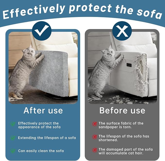 cat Scratch Furniture Protector (Light Grey,78.7x15.8Inch) | Self-Adhesive , Trimmable , Anti-Scratch for Couch & Carpet Corners,Protects Furniture from Indoor Cats - Image 3